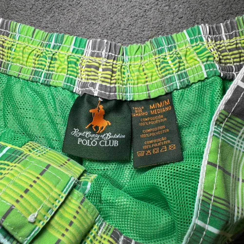Royal County of Berkshire‎ Polo Club Mens Green Plaid Swim Trunks Shorts Size M